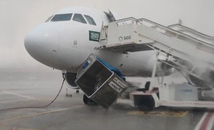 Cidde Havalimanı’nda Fırtına Kaosu: Bagajlar Havada Uçuştu!