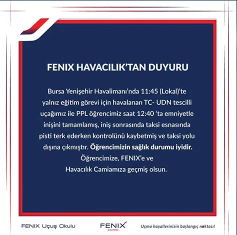 FENIX Havacılık Eğitim Uçağı Pistten Çıktı! 2 Kaza ve Olaylar Havacılık Haberleri ğitim Uçağı FENIX Havacılık Eğitim Uçağı Pistten Çıktı!