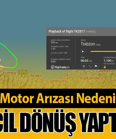 THY TK 2817 Seferi, Motor Arızası Nedeniyle Trabzon’a Acil Dönüş Yaptı