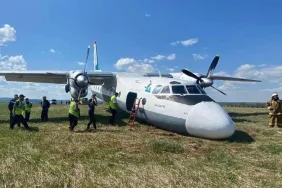 An-24 Uçağının Ön İniş Takımı Çöktü, Uçak Pistten Çıktı