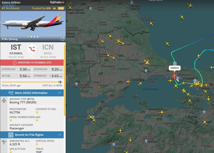 İstanbul’dan Kalkan Asiana Uçağı Havada Acil Karar Aldı