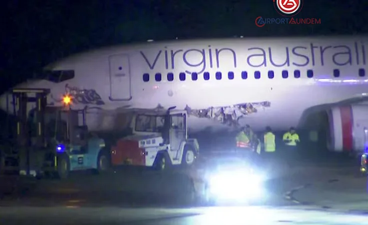Virgin Australia 737’si Yer Aracıyla Çarpıştı. Uçak Bantla Kapatıldı