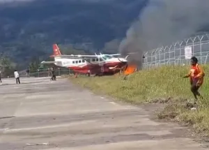 Cargo-Plane-Skids-Off-Runway-and-Catches-Fire-in-Indonesia