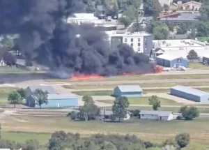 Plane-Landing-in-Montana-Bursts-into-Flames-After-Hitting-Parked-Aircraft