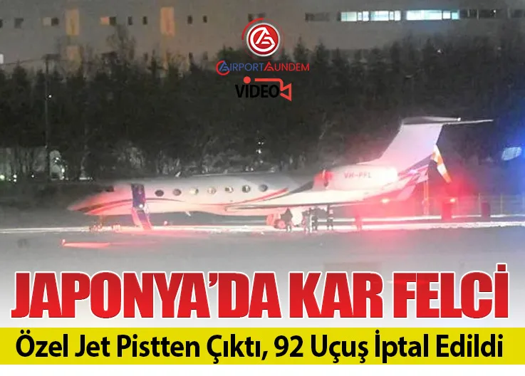 Japonya’da Kar Felci: Özel Jet Pistten Çıktı, 92 Uçuş İptal Edildi