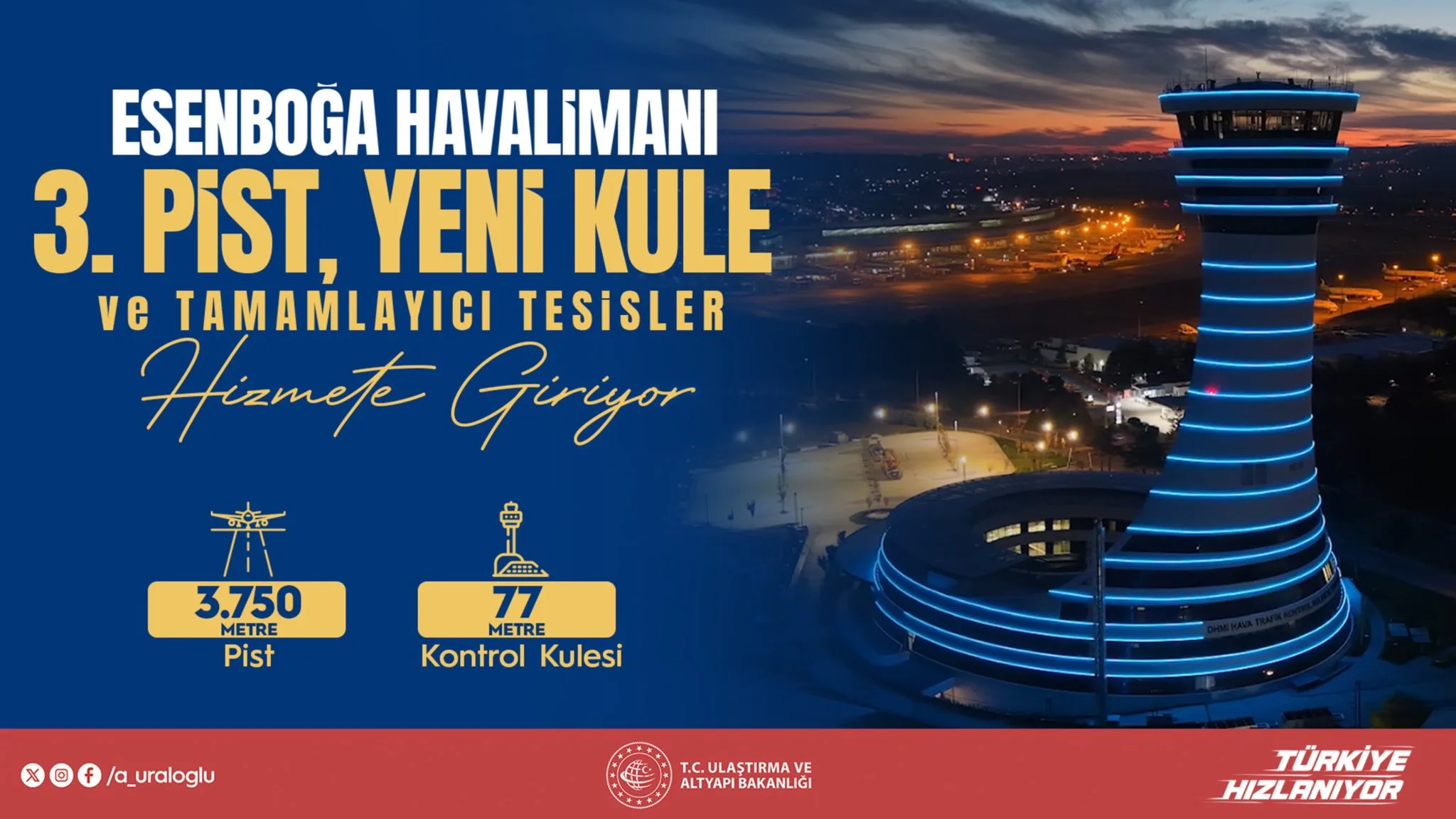 Ankara Esenboğa Havalimanı’nda Yeni Kule ve 3. Pist Pazartesi Açılıyor