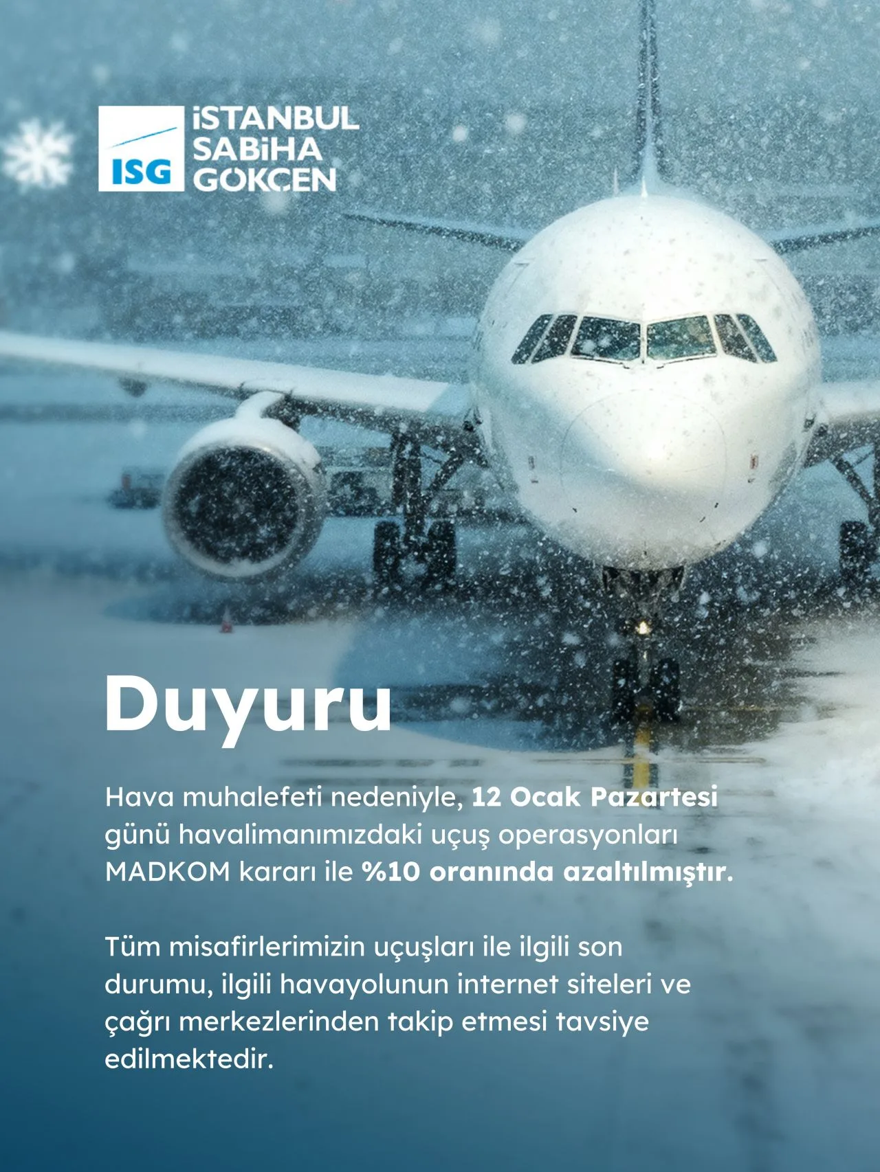 Hava koşulları nedeniyle Sabiha Gökçen’de Uçuş Kapasitesi %10 Azaltılıyor