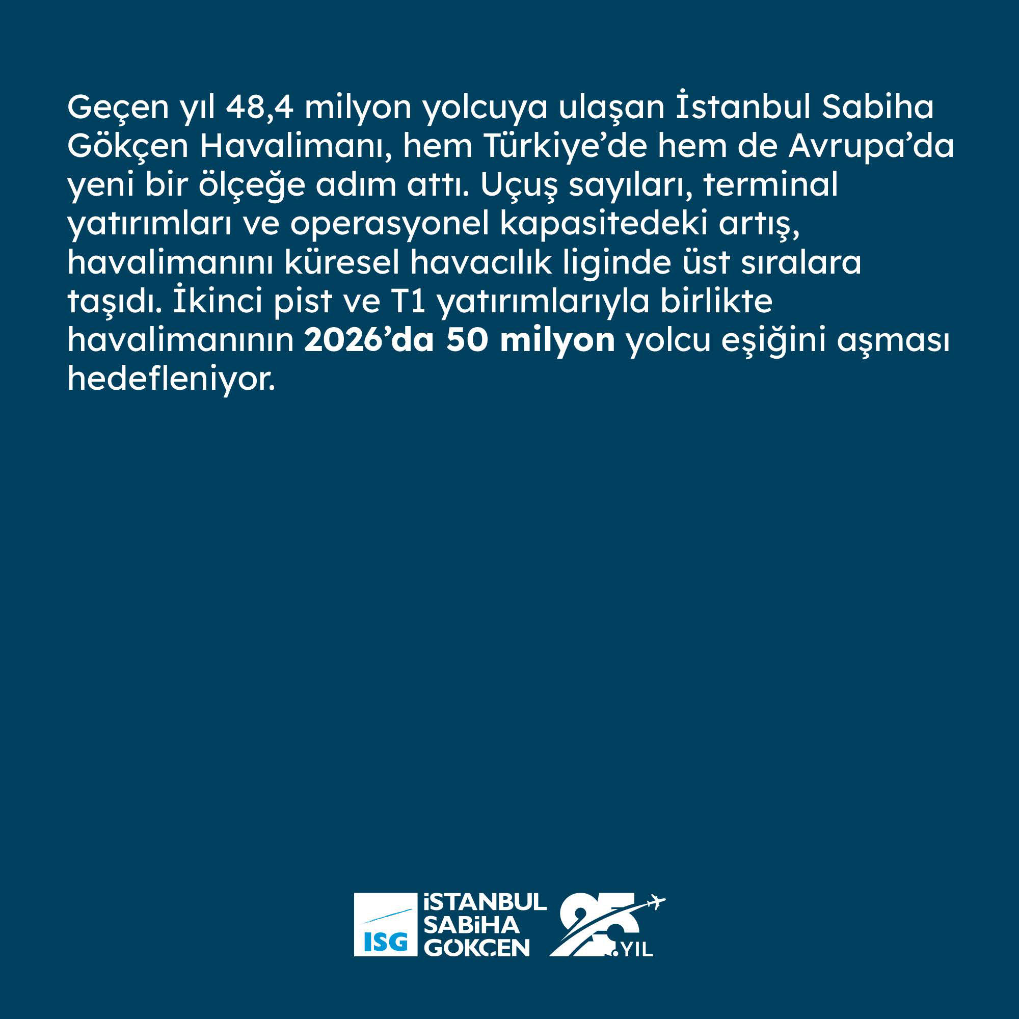 Sabiha Gökçen 48,4 Milyon Yolcuya Ulaştı: 2026’da 50 Milyon Eşiği Aşılacak