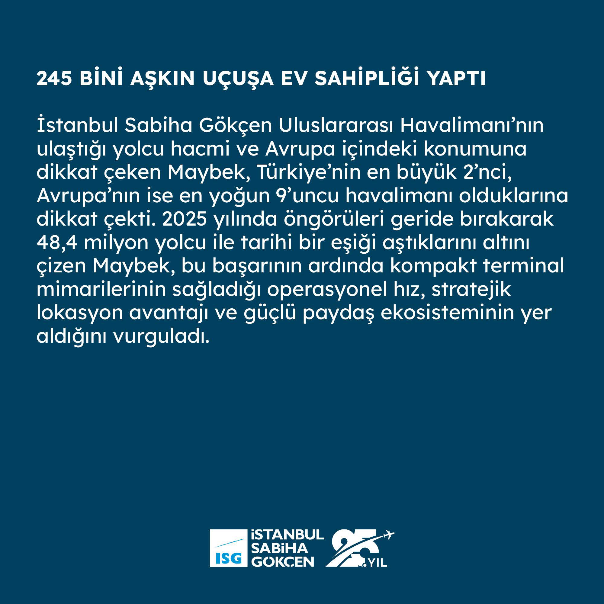 Sabiha Gökçen 48,4 Milyon Yolcuya Ulaştı: 2026’da 50 Milyon Eşiği Aşılacak