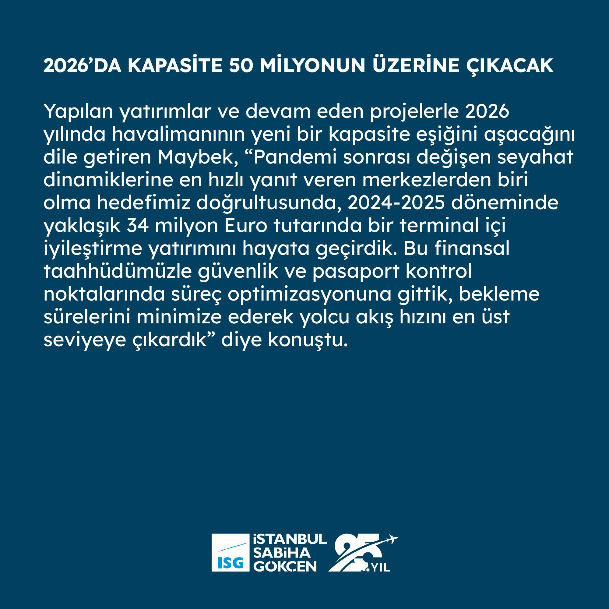 Sabiha Gökçen 48,4 Milyon Yolcuya Ulaştı: 2026’da 50 Milyon Eşiği Aşılacak