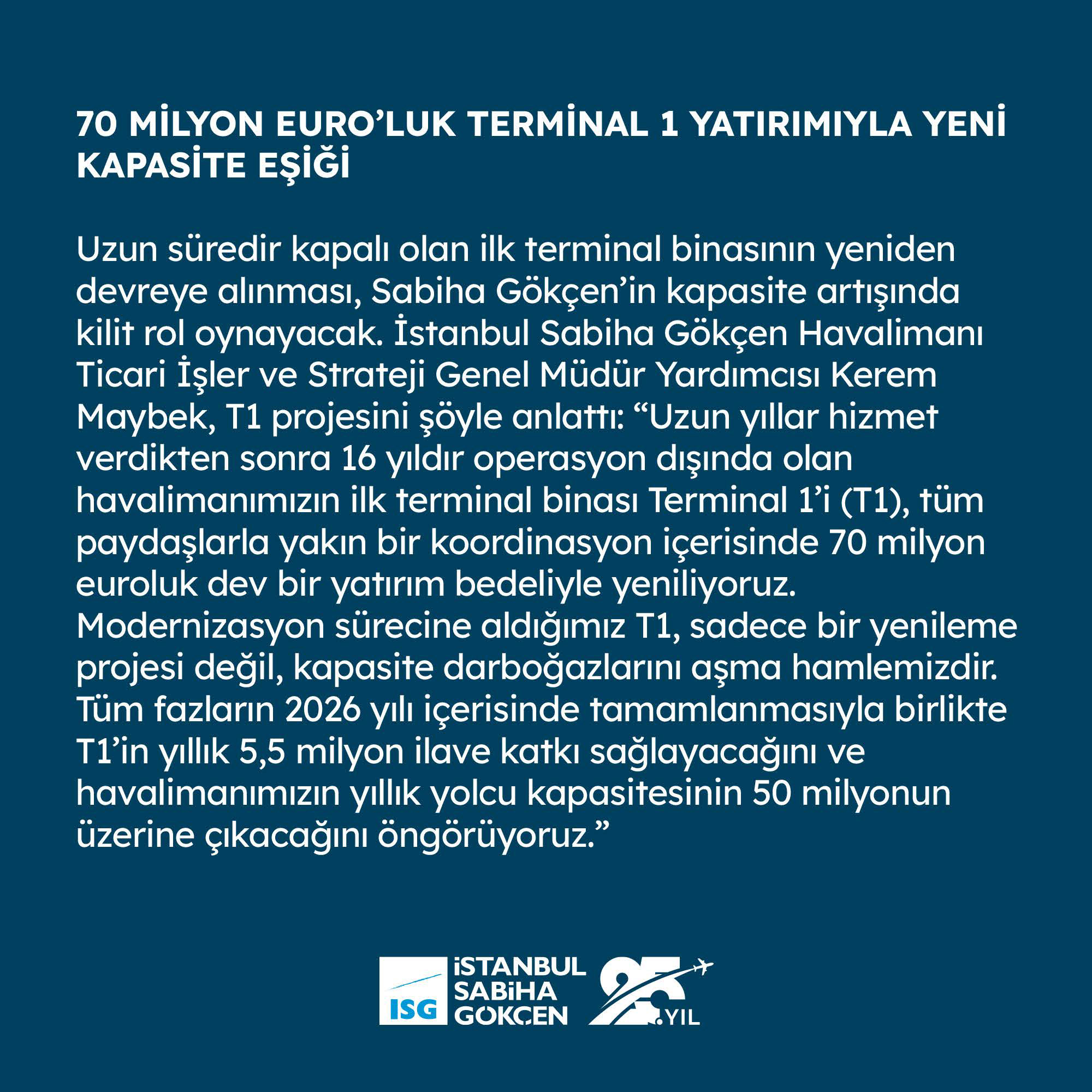 Sabiha Gökçen 48,4 Milyon Yolcuya Ulaştı: 2026’da 50 Milyon Eşiği Aşılacak 17 Havacılık Haberleri Sabiha Gökçen Sabiha Gökçen 48,4 Milyon Yolcuya Ulaştı: 2026’da 50 Milyon Eşiği Aşılacak