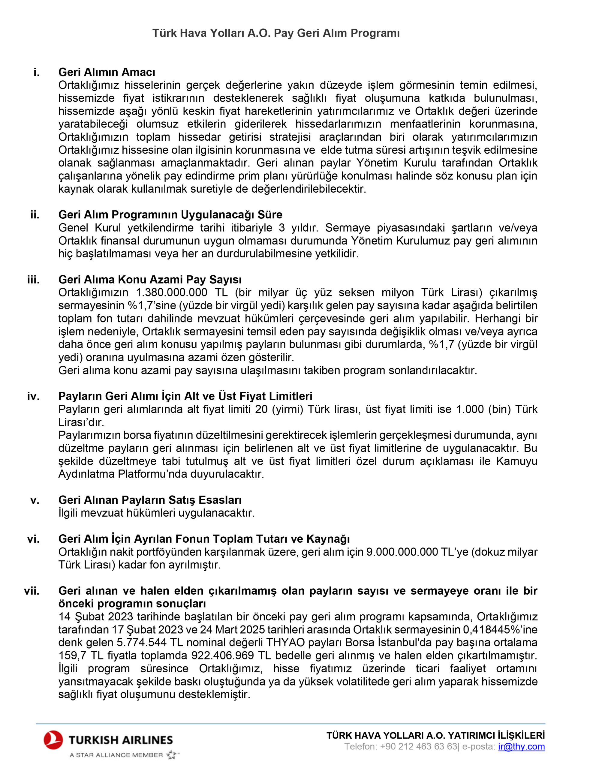 Türk Hava Yolları’ndan 9 Milyar TL’lik Pay Geri Alım Hamlesi