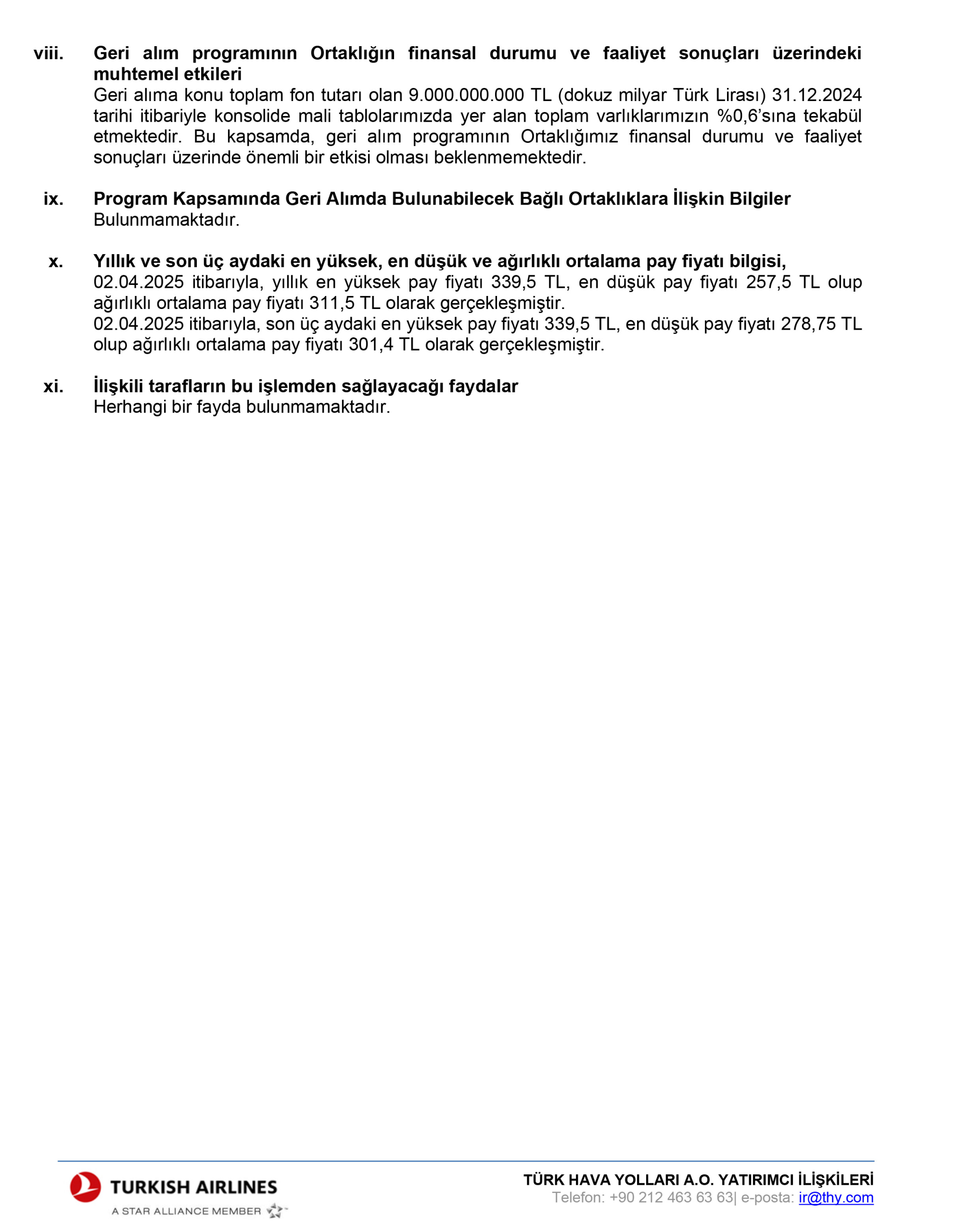 Türk Hava Yolları’ndan 9 Milyar TL’lik Pay Geri Alım Hamlesi