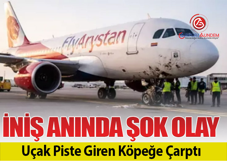 Kazakistan’da FlyArystan uçağı piste giren köpeğe çarptı