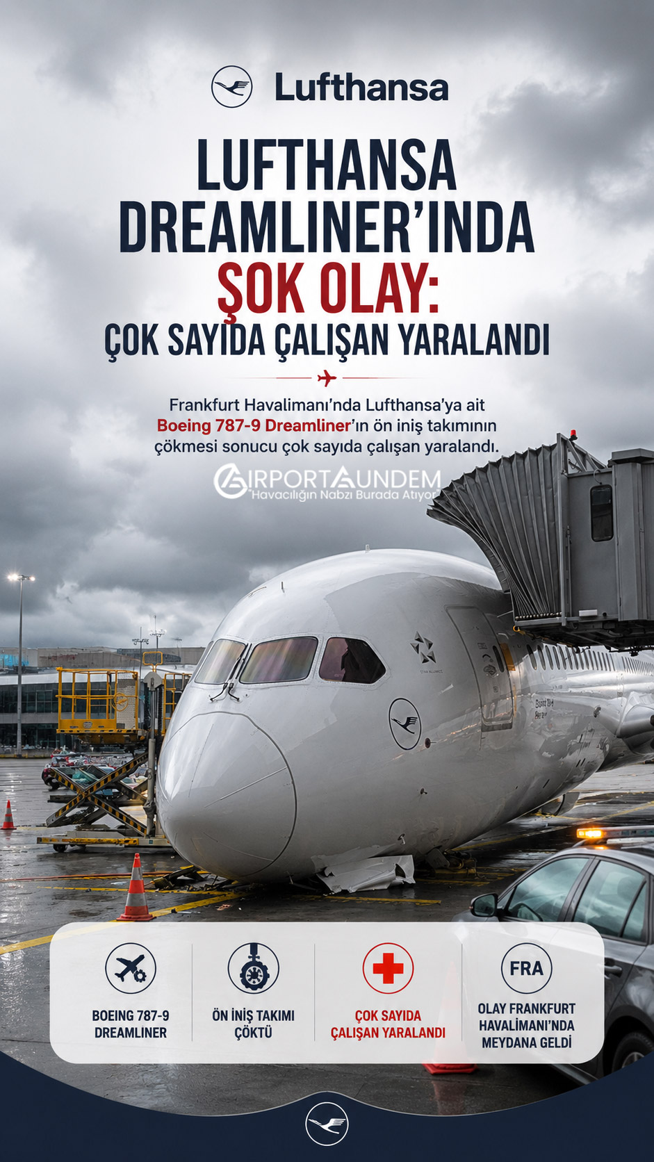 Lufthansa Boeing 787’nin Ön İniş Takımı Çöktü