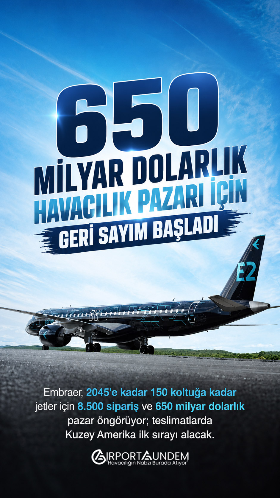 Embraer’in 2045 yılına kadar 8.500 yeni ticari jet teslimatı öngördüğü 2026 Pazar Görünümü raporu