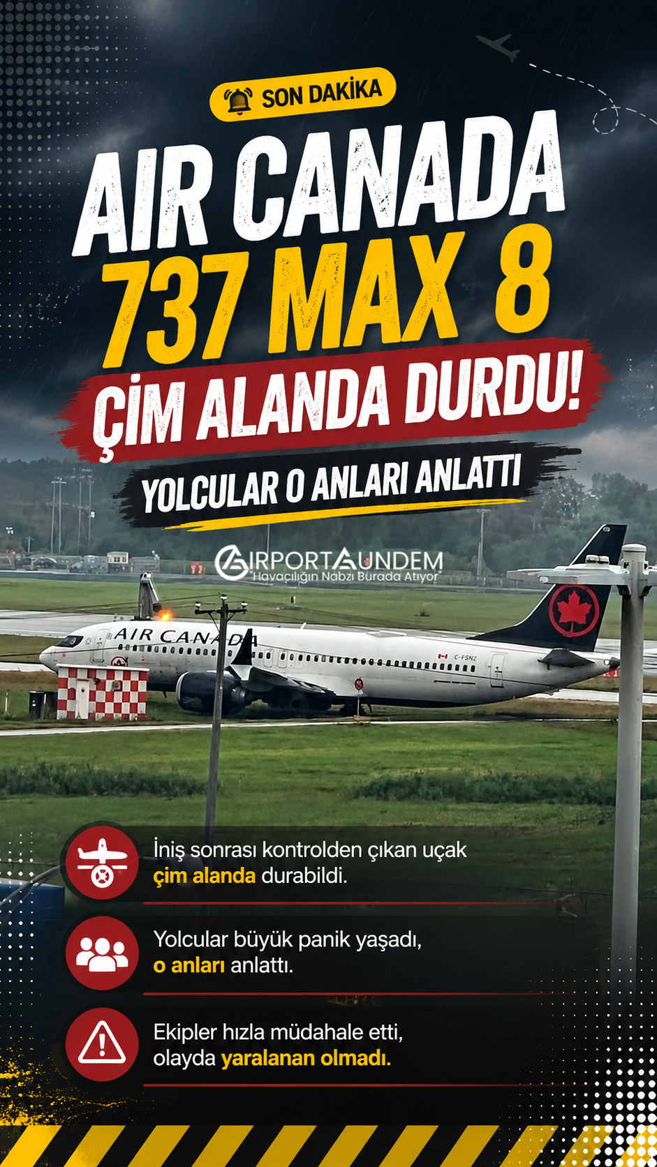 Kanada Ulaştırma Güvenliği Kurulu, Air Canada'nın Boeing 737 MAX 8 uçağının Montreal-Trudeau Havalimanı'nda taksi yolundan çıkmasına ilişkin soruşturma başlattı.