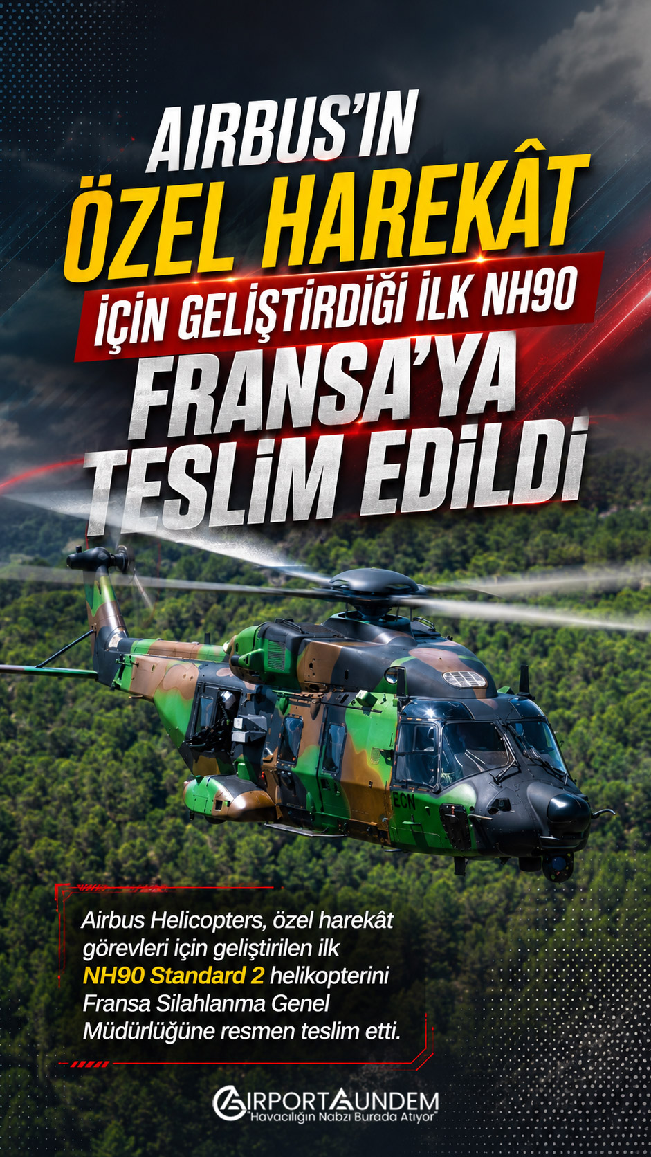 Airbus Helicopters tarafından Fransa’ya teslim edilen özel harekât görevlerine yönelik NH90 Standard 2 helikopteri