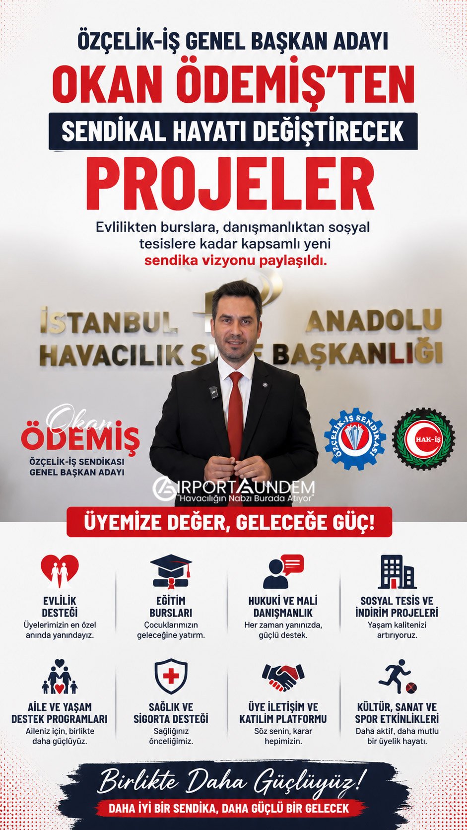 Özçelik-İş Genel Başkan Adayı Okan Ödemiş’ten Sendikal Hayatı Değiştirecek Projeler 1 Havacılık Haberleri Özçelik-İş Özçelik-İş Genel Başkan Adayı Okan Ödemiş, 11 Temmuz kongresi öncesi sosyal sendikacılık projelerini açıkladı. Üye odaklı kapsamlı reform planı dikkat çekti.