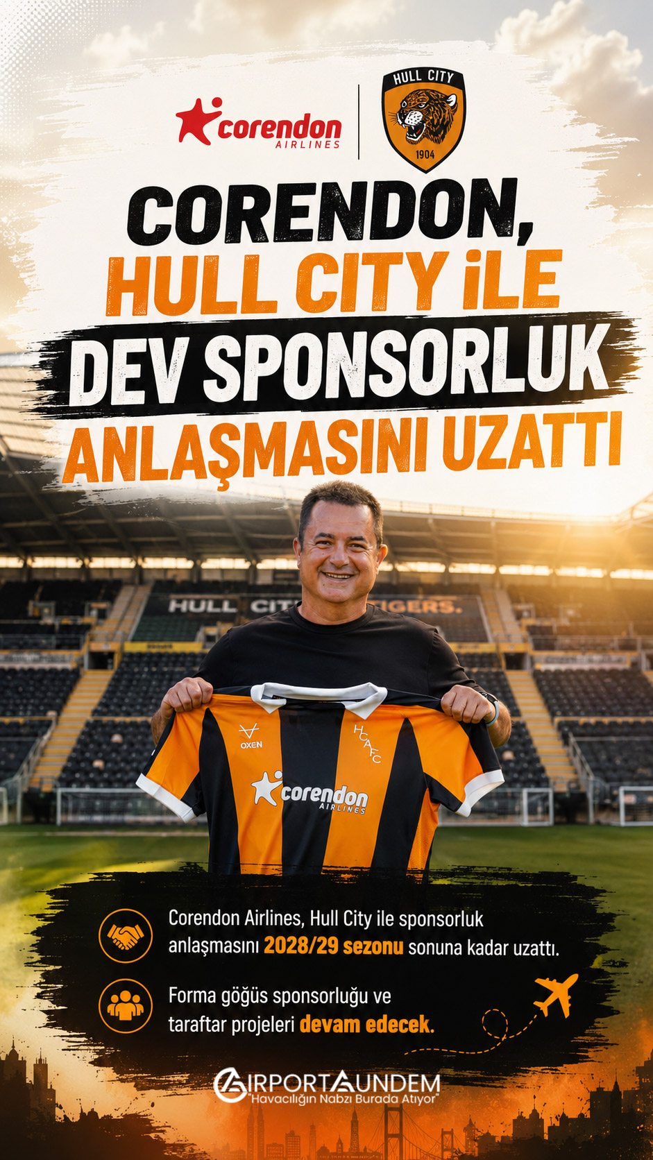 Corendon, Hull City ile Dev Sponsorluk Anlaşmasını Uzattı 1 Corendon Hava Yolları Haberleri Corendon Corendon Airlines ve Hull City sponsorluk anlaşmasının uzatılması