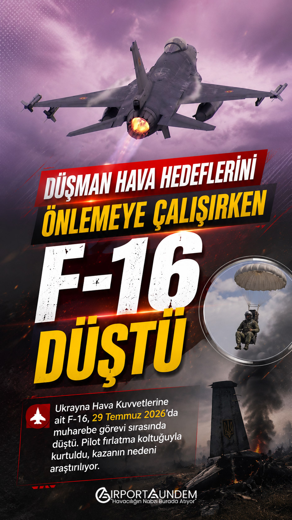 Düşman Hava Hedeflerini Önlemeye Çalışırken F-16 Düştü 1 Kaza ve Olaylar Havacılık Haberleri F-16 Ukrayna Hava Kuvvetlerine ait muharebe görevinde kullanılan F-16 savaş uçağı