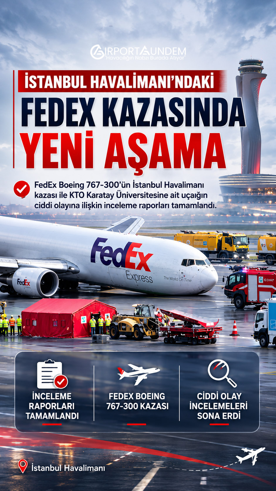 FedEx Boeing 767-300 kazası ile KTO Karatay Üniversitesi hava aracı ciddi olayına ilişkin inceleme raporları
