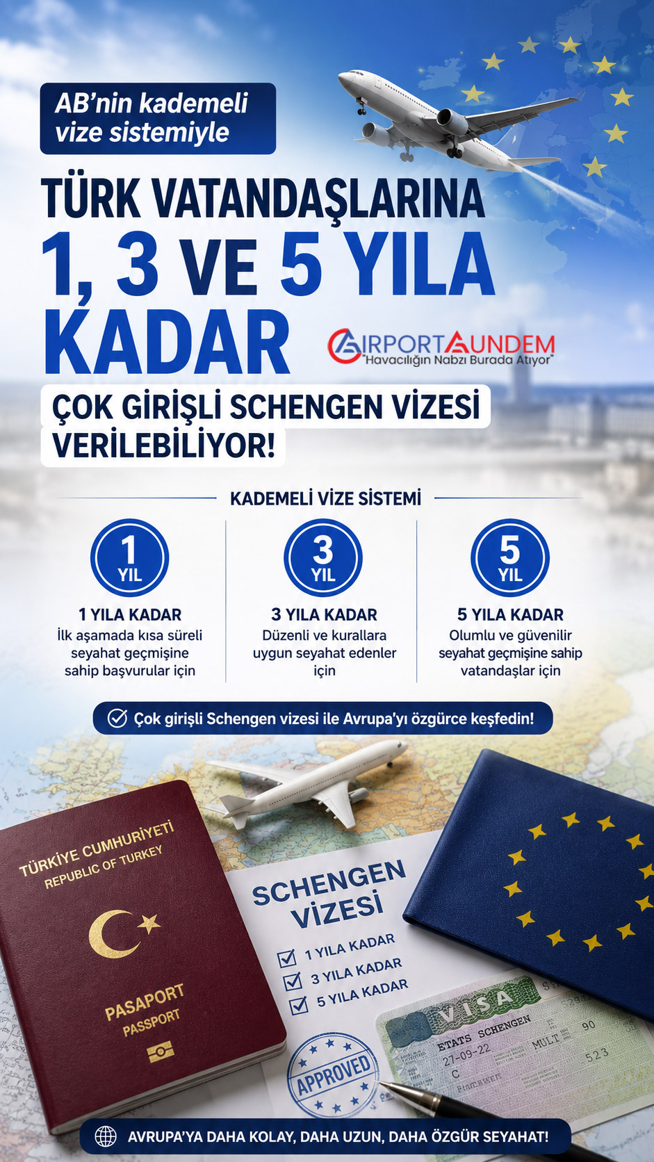 Türk vatandaşlarına yönelik bir, üç ve beş yıllık kademeli Schengen vizesi uygulaması