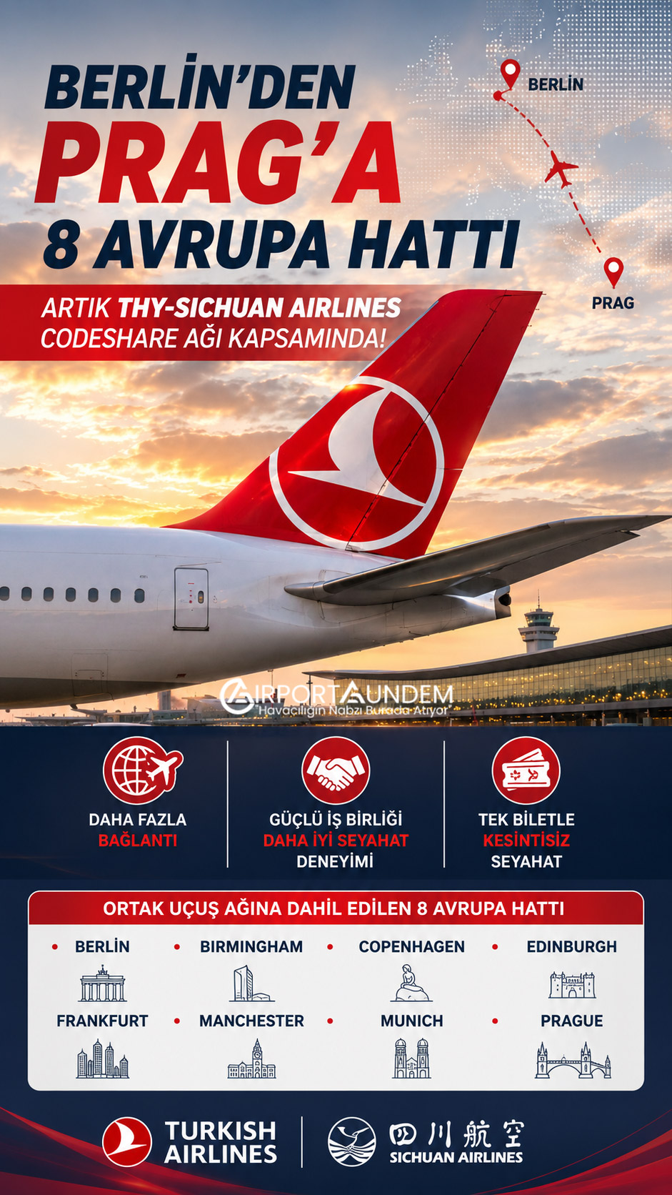 THY'nin 8 Avrupa Hattı Codeshare Ağına Dahil Edildi 1 Havacılık Haberleri THY Sichuan Airlines, THY ile yürüttüğü codeshare anlaşmasını Avrupa destinasyonlarını kapsayacak şekilde genişletti. İstanbul çıkışlı 8 yeni hat ortak uçuş ağına eklendi.