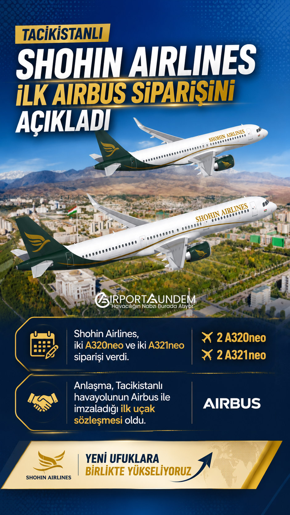 Shohin Airlines’ın sipariş verdiği Airbus A320neo ve A321neo uçakları