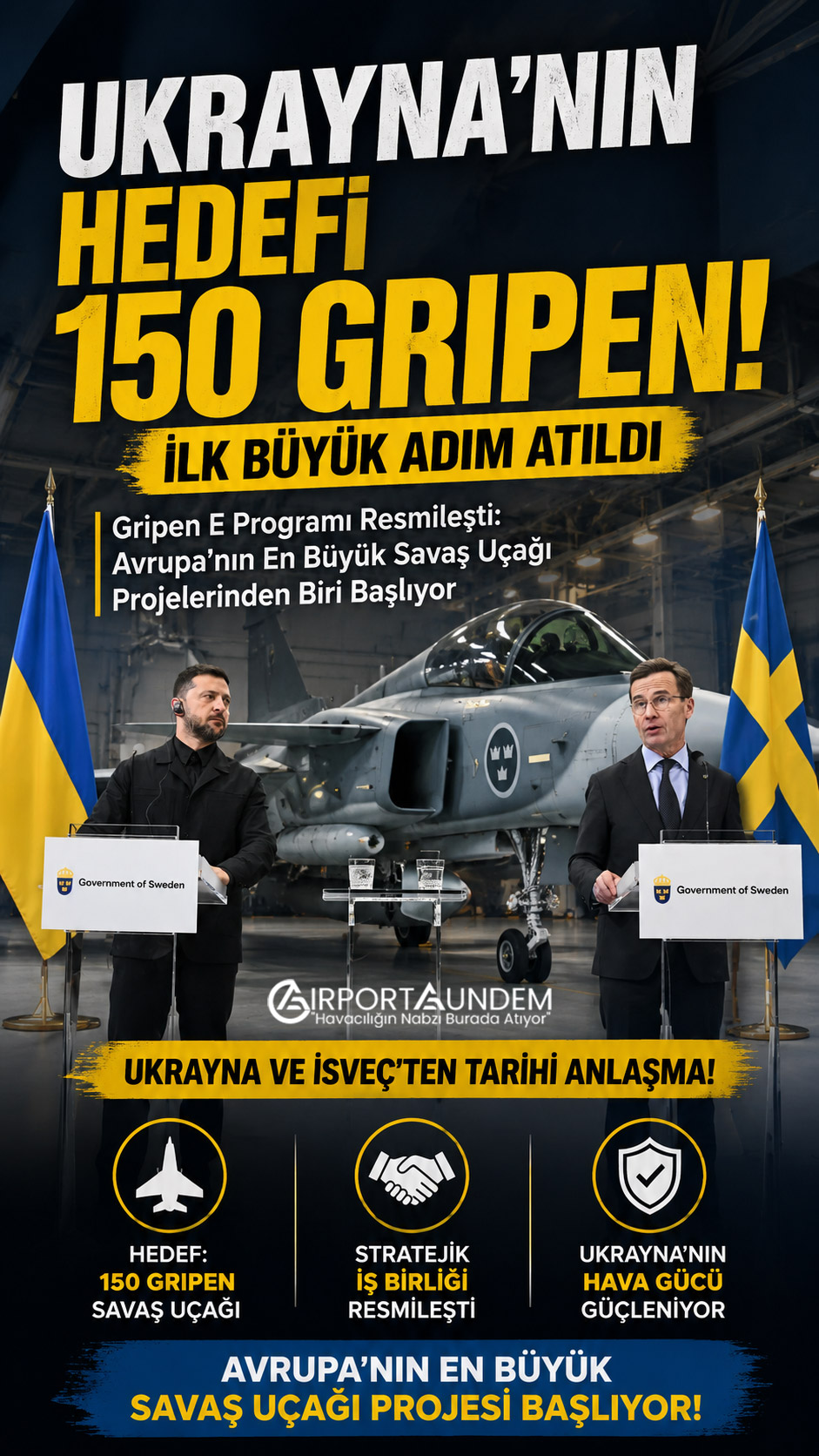 Ukrayna'nın Hedefi 150 Gripen! İlk Büyük Adım Atıldı 1 Havacılık Haberleri Gripen Saab, Ukrayna'ya 16 Gripen E savaş uçağı teslimatı için 2,5 milyar dolarlık sözleşme imzaladı. İlk teslimatlar 2029'da başlayacak.