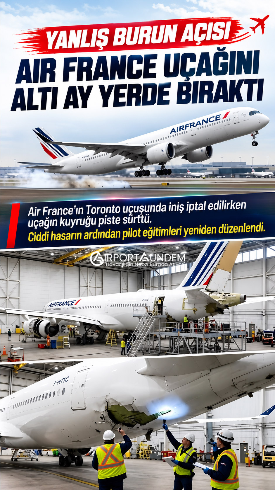 Yanlış Burun Açısı Air France Uçağını Altı Ay Yerde Bıraktı 2 Havacılık Haberleri Air France Air France uçağının kuyruk sürtmesi sonrası Toronto’da yapılan yapısal inceleme