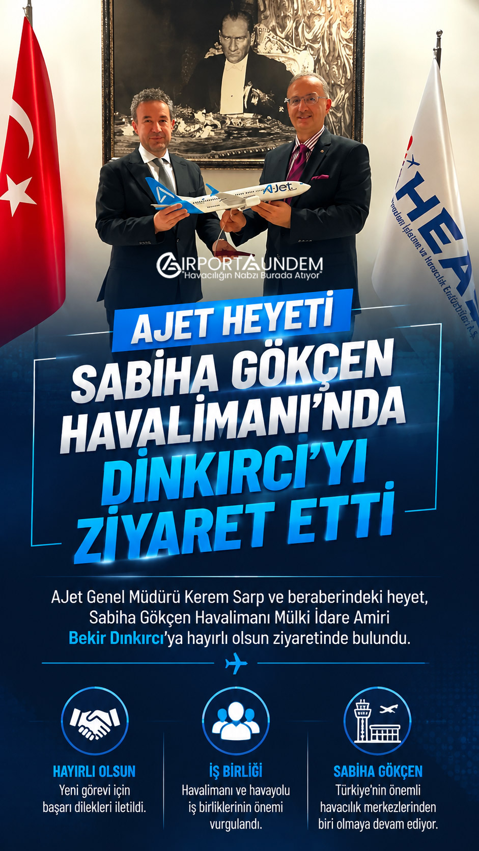 AJet Heyeti Sabiha Gökçen Havalimanı’nda Dınkırcı’yı Ziyaret Etti 2 Ajet Hava Yolları Haberleri AJet AJet yönetiminin Sabiha Gökçen Havalimanı Mülki İdare Amiri Bekir Dınkırcı ziyareti