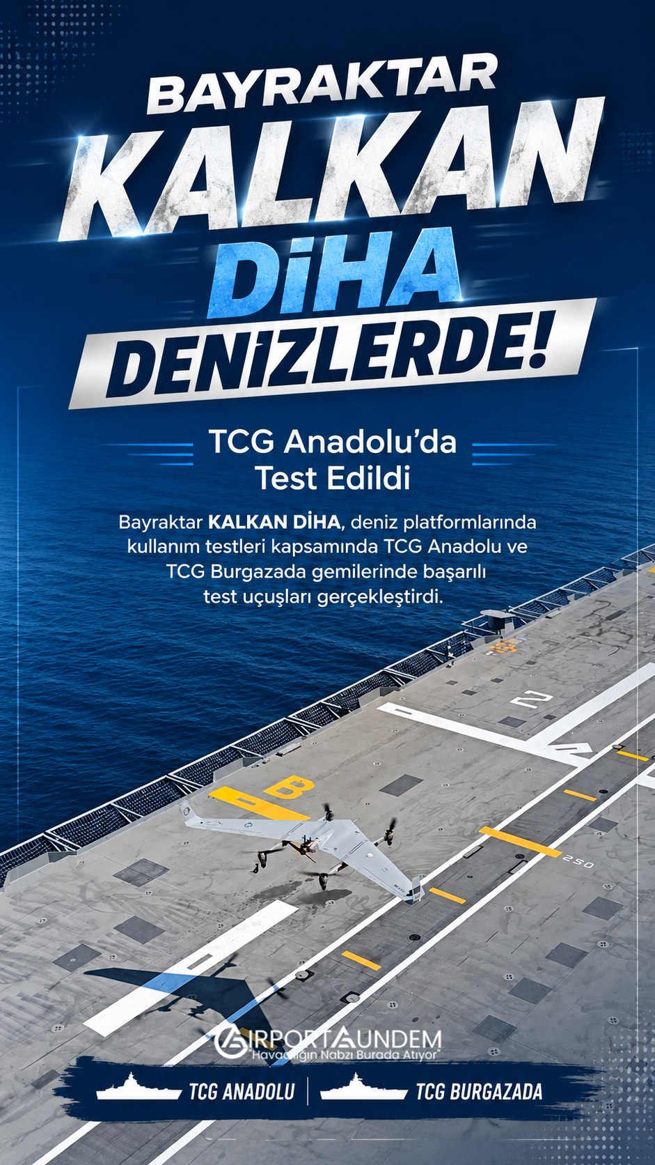 Bayraktar KALKAN DİHA Denizlerde! TCG Anadolu’da Test Edildi 1 Son Dakika Havacılık Haberleri Bayraktar Bayraktar KALKAN DİHA’nın TCG Anadolu ve TCG Burgazada gemilerindeki test uçuşu