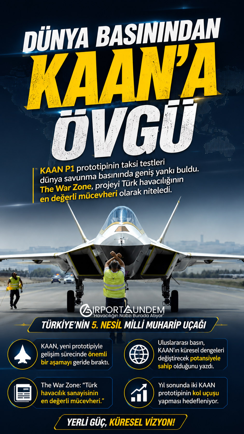 Dünya Basınından KAAN’a Övgü 1 Savunma Sanayii Haberleri KAAN Taksi testlerini gerçekleştiren milli muharip uçak KAAN P1 prototipi