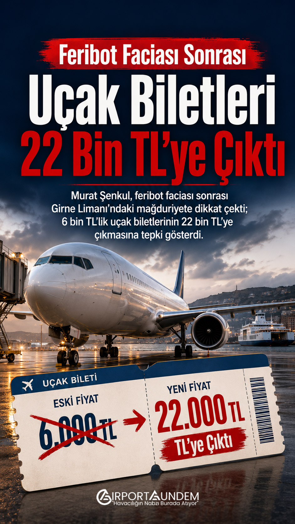 Feribot Faciası Sonrası Uçak Biletleri 22 Bin TL’ye Çıktı 1 Havacılık Haberleri Uçak Girne Belediye Başkanı Murat Şenkul’un feribot seferleri ve uçak bileti fiyatlarına ilişkin açıklaması