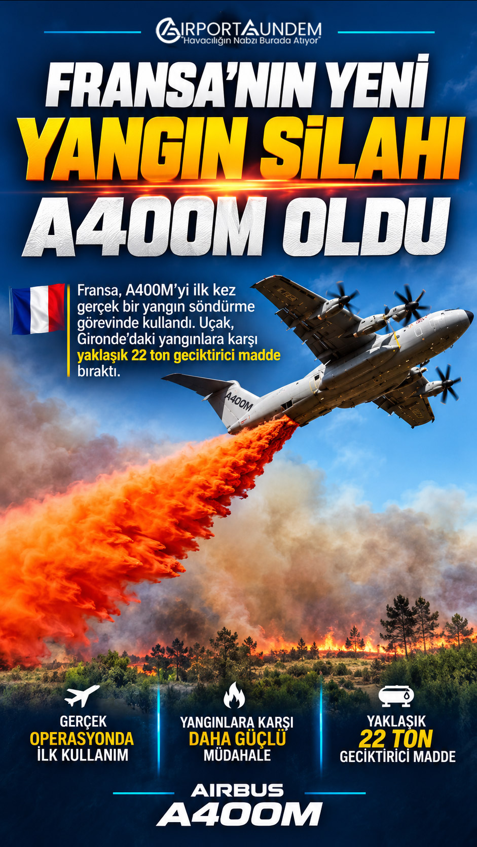 Fransız Hava ve Uzay Kuvvetleri A400M uçağının Gironde yangınına geciktirici madde bırakması