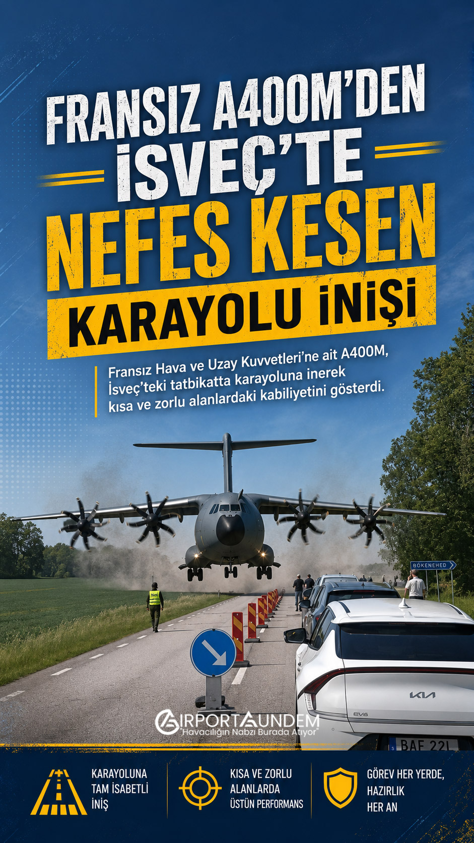 Fransız A400M’den İsveç’te Nefes Kesen Karayolu İnişi 1 Savunma Sanayii Haberleri A400M Fransız Hava ve Uzay Kuvvetleri’ne ait A400M’nin İsveç’te askeri tatbikat kapsamında karayoluna inişi