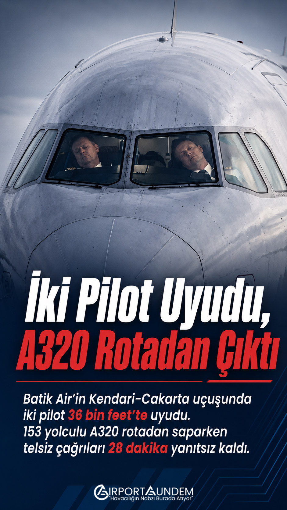 Batik Air Airbus A320 uçuşunda iki pilotun 36 bin feet irtifada 28 dakika uyuduğu olay