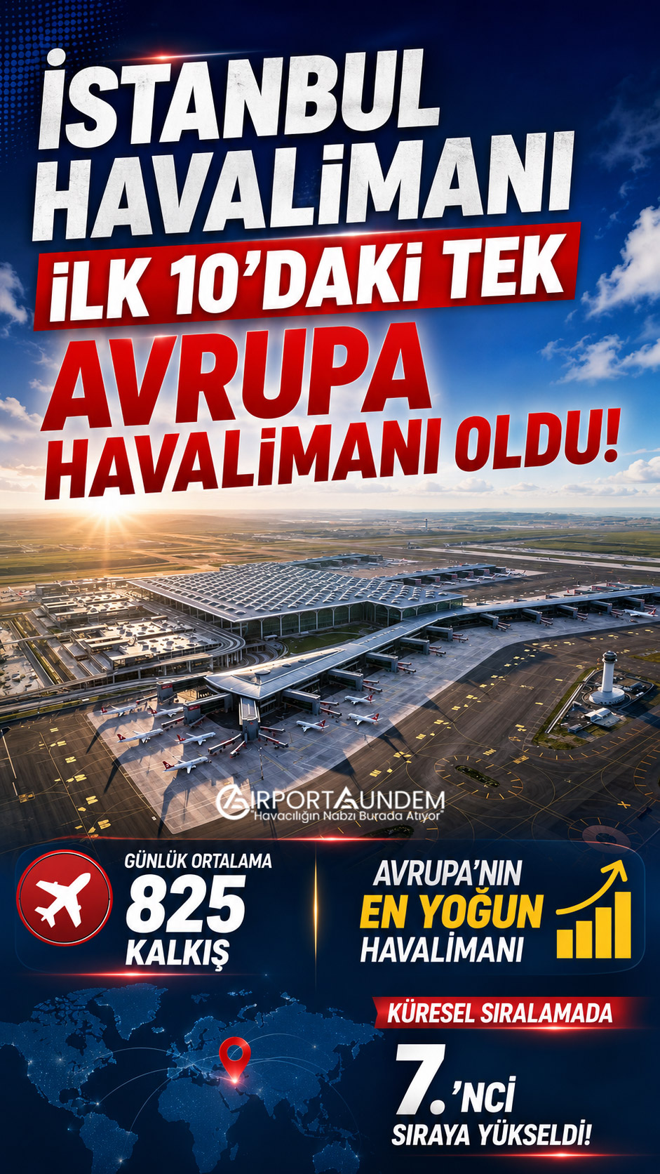 İGA İstanbul Havalimanı günlük 825 kalkışla Avrupa’nın en yoğun havalimanı oldu