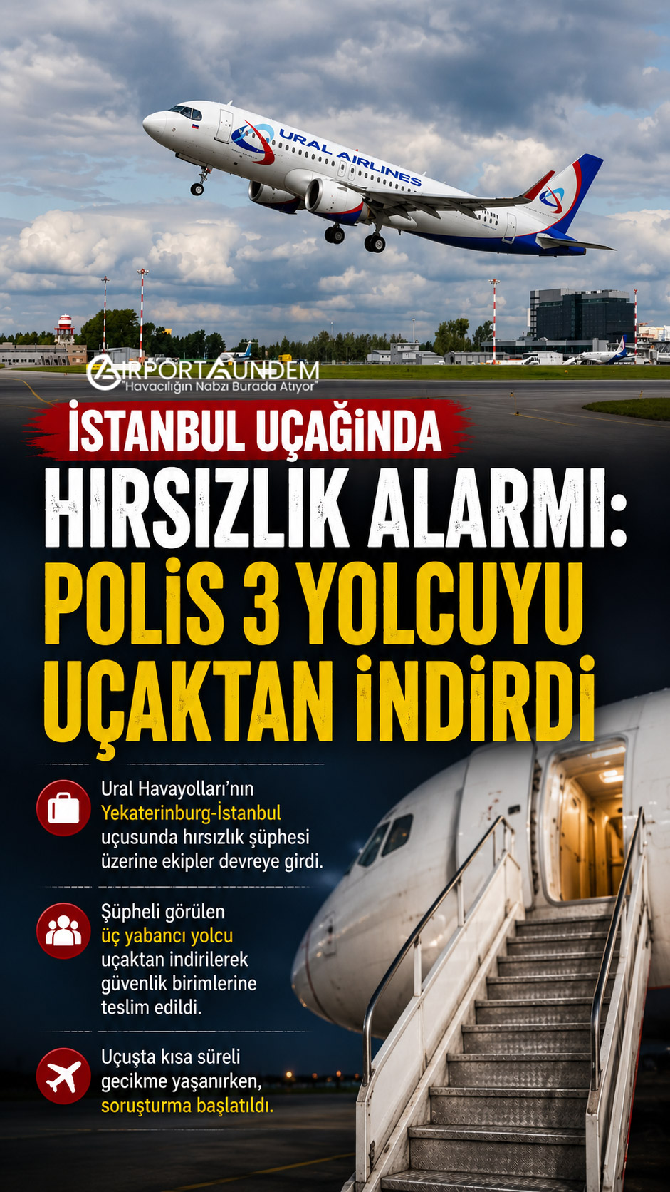İstanbul uçağında hırsızlık alarmı: Polis 3 yolcuyu uçaktan indirdi 1 Havacılık Haberleri İstanbul Ural Havayolları Yekaterinburg-İstanbul uçağına polis müdahalesi