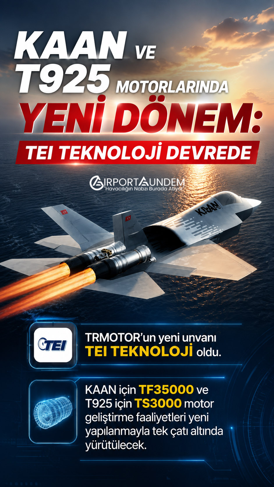 KAAN ve T925 motorlarında yeni dönem: TEI TEKNOLOJİ devrede 1 Son Dakika Havacılık Haberleri TEI TEKNOLOJİ TRMOTOR’un yeni unvanı TEI TEKNOLOJİ, TF35000 ve TS3000 havacılık motoru geliştirme çalışmaları