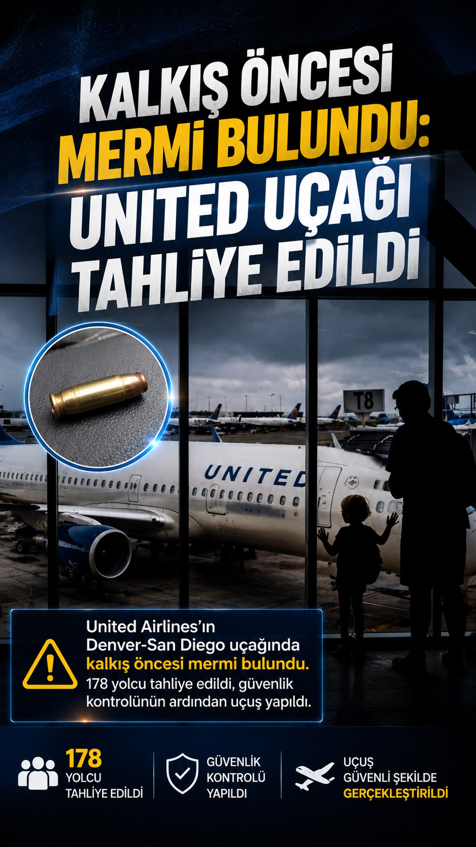 Denver Uluslararası Havalimanı’nda mermi bulunan United Airlines uçağı