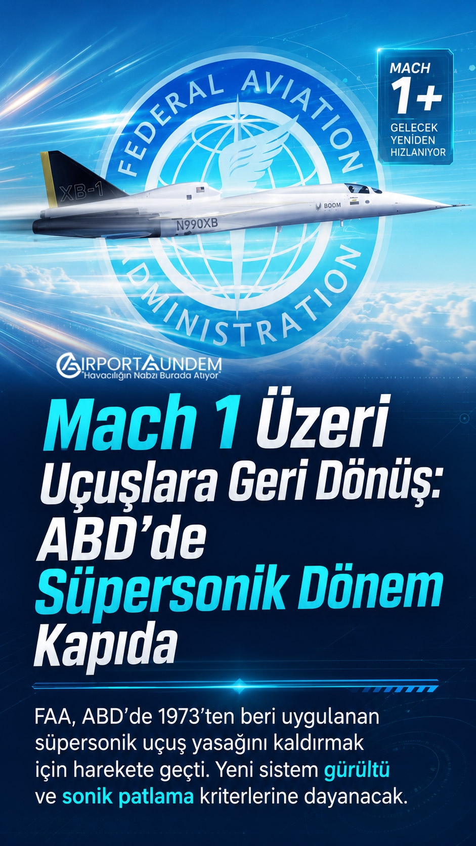 Mach 1 Üzeri Uçuşlara Geri Dönüş: ABD’de Süpersonik Dönem Kapıda 1 Havacılık Haberleri Süpersonik FAA’nın ABD üzerinde sivil süpersonik uçuş yasağını kaldırmaya yönelik yeni düzenleme çalışması