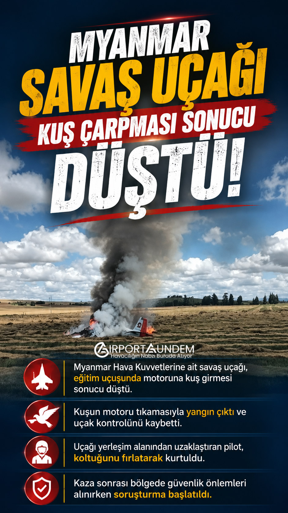Myanmar savaş uçağı kuş çarpması sonucu düştü 1 Kaza ve Olaylar Havacılık Haberleri savaş uçağı Myanmar Hava Kuvvetlerine ait savaş uçağının kuş çarpması sonucu düştüğü bölge