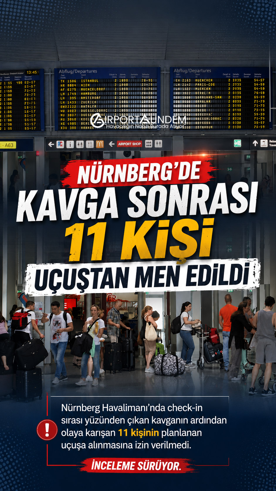 Nürnberg Havalimanı’nda check-in sırası nedeniyle çıkan kavgaya müdahale eden polis ekipleri