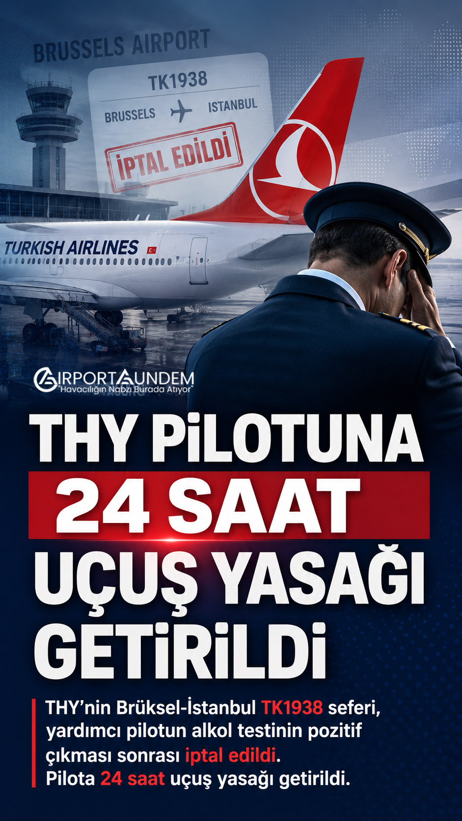 Türk Hava Yolları TK1938 Brüksel-İstanbul uçuşunun yardımcı pilotun alkol testi sonrası iptal edilmesi