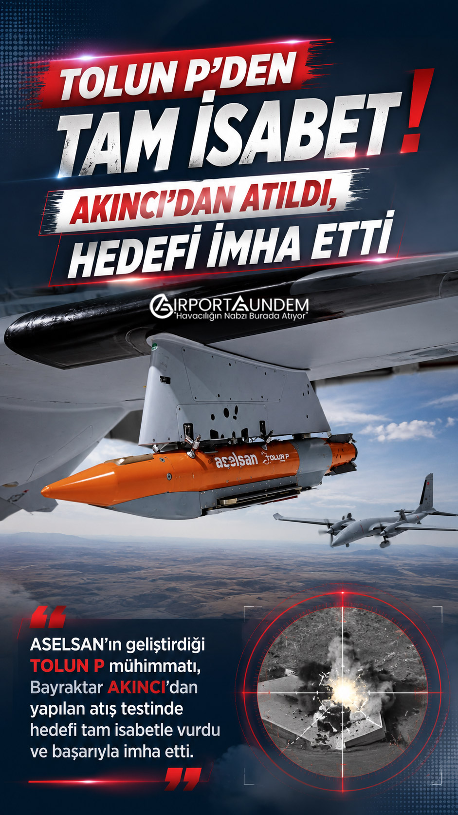 ASELSAN TOLUN P güdümlü mühimmatının Bayraktar AKINCI’dan gerçekleştirilen atış testi
