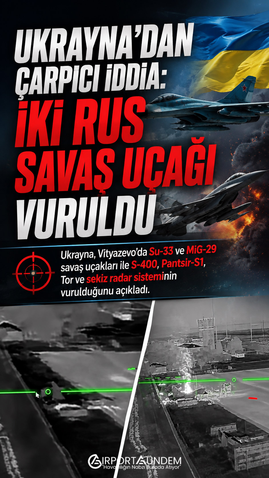 Ukrayna’dan Çarpıcı İddia: İki Rus Savaş Uçağı Vuruldu 2 Kaza ve Olaylar Havacılık Haberleri Ukrayna Ukrayna’nın Vityazevo’da vurulduğunu açıkladığı Rus Su-33 ve MiG-29 savaş uçakları