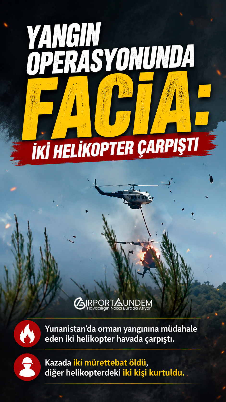Yunanistan’daki orman yangınına müdahale eden yangın söndürme helikopterleri