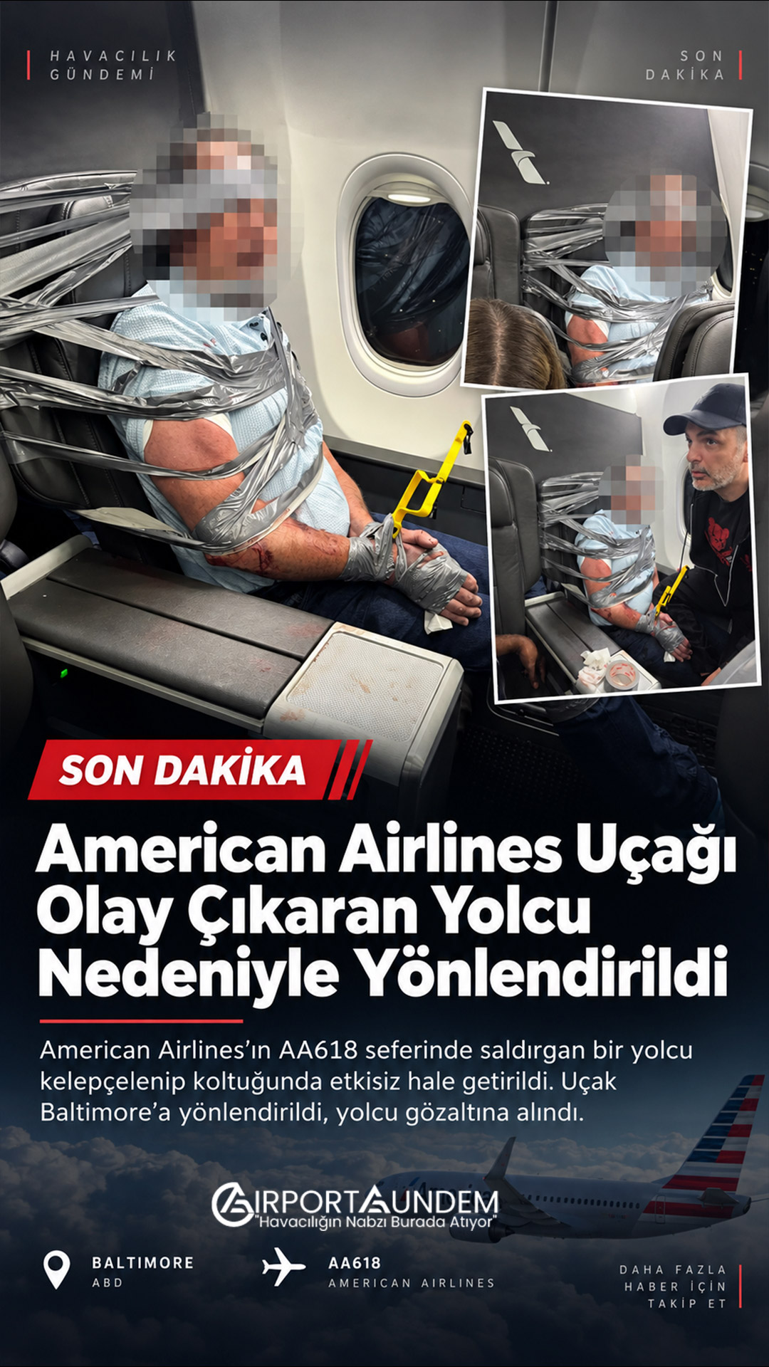 American Airlines Uçağı Olay Çıkaran Yolcu Nedeniyle Yönlendirildi 1 Havacılık Haberleri American Airlines American Airlines AA618 seferinde olay çıkaran yolcunun uçakta etkisiz hale getirilmesi